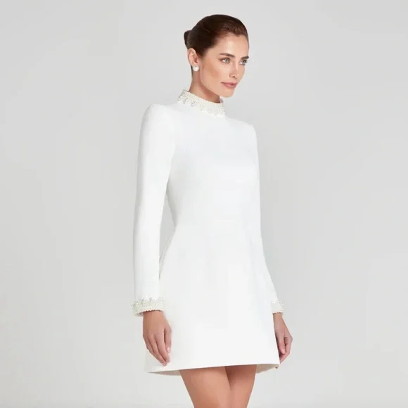 NADINE MERABI White Long Sleeve Dress Sz 6 - Picture 5 of 14